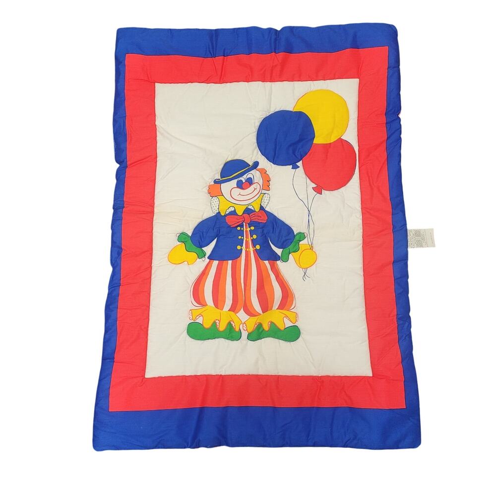 Vintage Clown Baby Blanket Quilt Circus Balloon Applique Nursery Kidcore 30"x42"